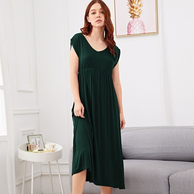 

Solid High Waist Night Dress, Green