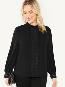 Plus Lace Applique Mock Neck Blouse