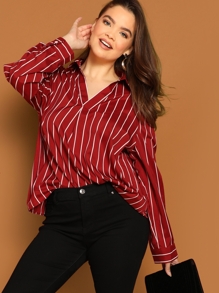 Plus V Neck Striped Blouse