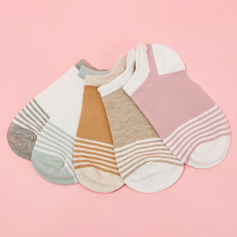 

Striped Pattern Ankle Socks 5Pairs, Multicolor