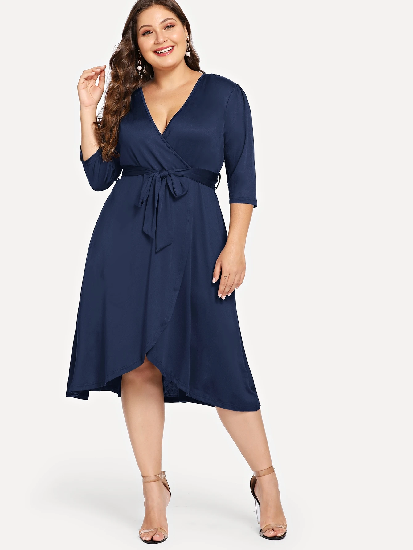 SHEIN Plus Surplice Wrap Dress | SHEIN USA