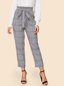 80s Drawstring Paperbag Waist Glen Plaid Pants
