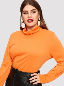 Neon Orange Plus High Neck Solid Top