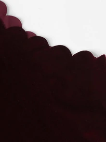 SHEIN Keyhole Back Scallop Trim Velvet Halter Top - Burgundy - View 4