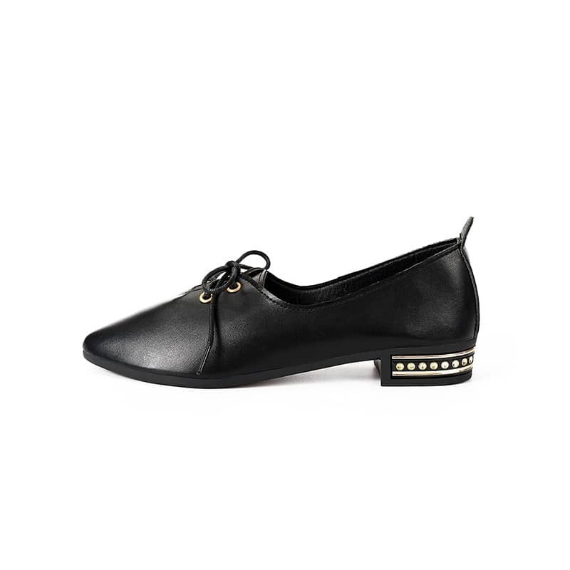 

Lace-up Front Point Toe Flats, Black