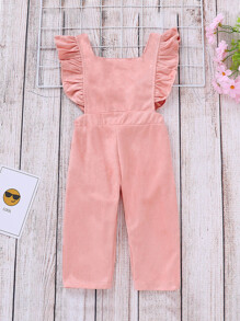 Toddler Girls Ruffle Trim Solid Suede Jumpsuit