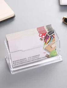 1pc Transparent Display Stand Desktop Business Card Box Special Office Business Card Holder Desk Shelf Box Storage - Clear - View 1