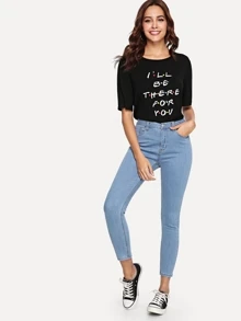 SHEIN 九分緊身牛仔褲 - 藍色 - 查看 4
