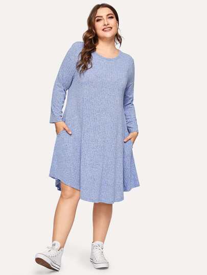 Plus Curved hem Marled Knit Dress pictures