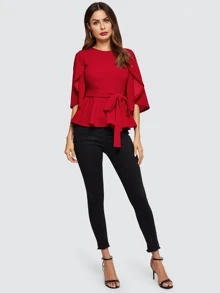SHEIN Clasi Blusas Cinta Liso Rojo Casual - Burdeos - Ver 4