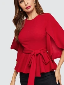 SHEIN Clasi Blusas Cinta Liso Rojo Casual - Burdeos - Ver 6