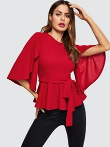 SHEIN Clasi Blusas Cinta Liso Rojo Casual - Burdeos - Ver 3