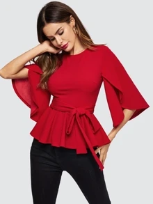 SHEIN Clasi Blusas Cinta Liso Rojo Casual - Burdeos - Ver 1