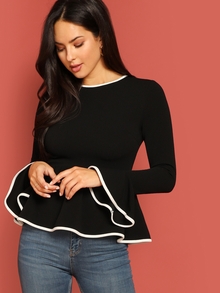 Zip Back Flounce Sleeve Peplum Top