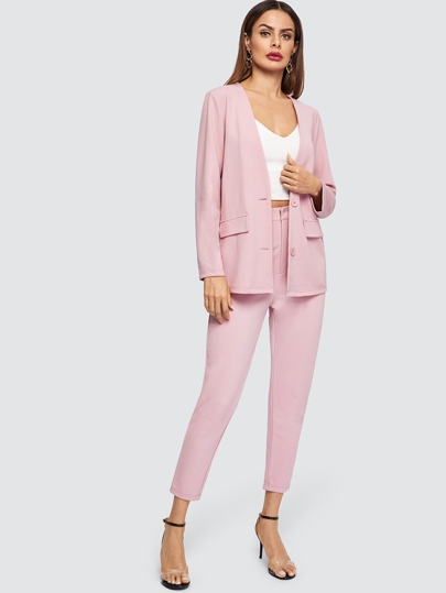 Single Breasted Solid Blazer & Pants Set pictures