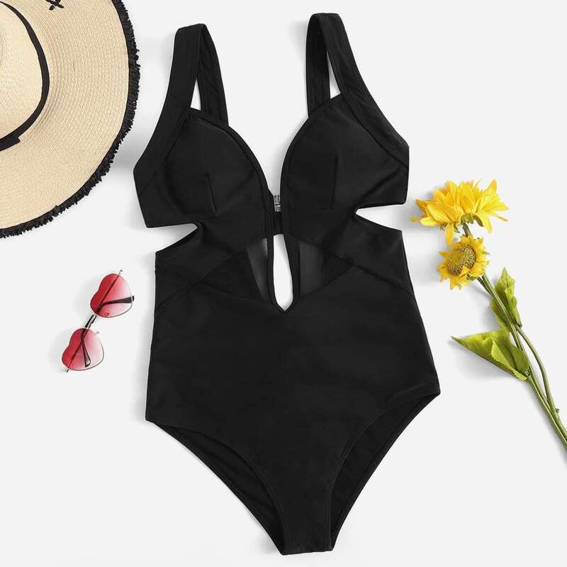 

Cut-out One Piece Swimwear, Black