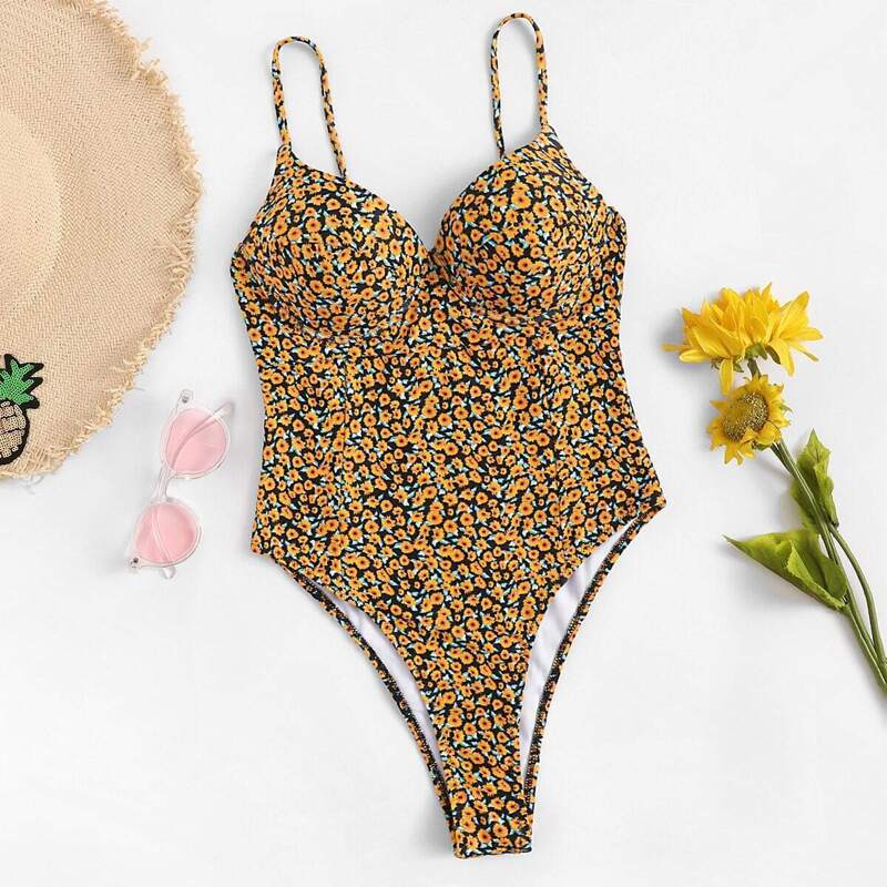 

Floral Underwired High Leg One Piece Swimwear, Multicolor