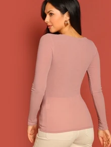 SHEIN Solid Henley T-shirt - Dusty Pink - View 2