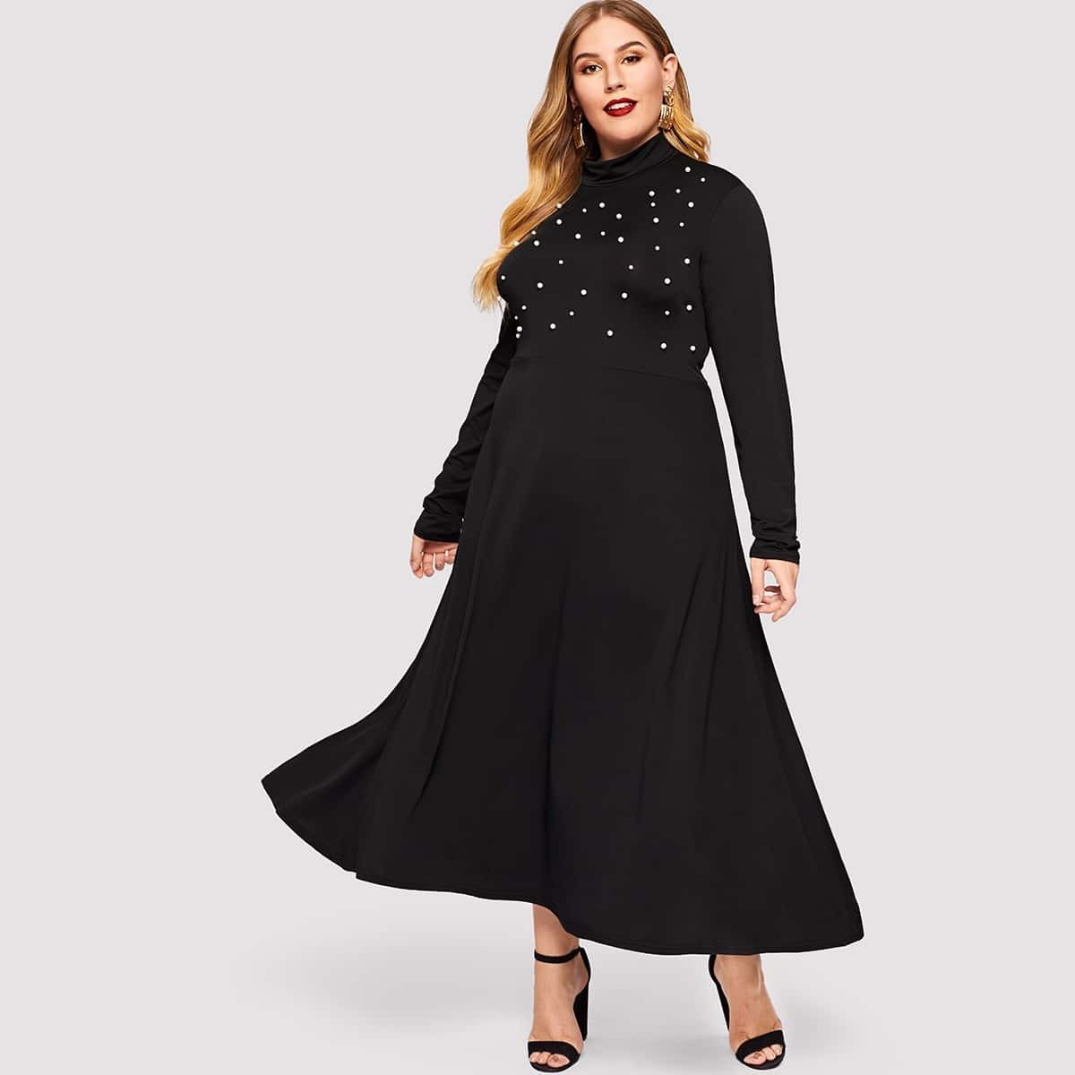 Plus Beaded Mock Collar Dress