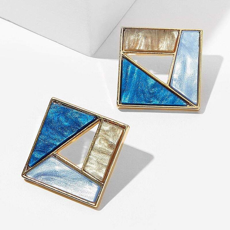 

Color-block Patchwork Square Stud Earrings 1pair, Multicolor