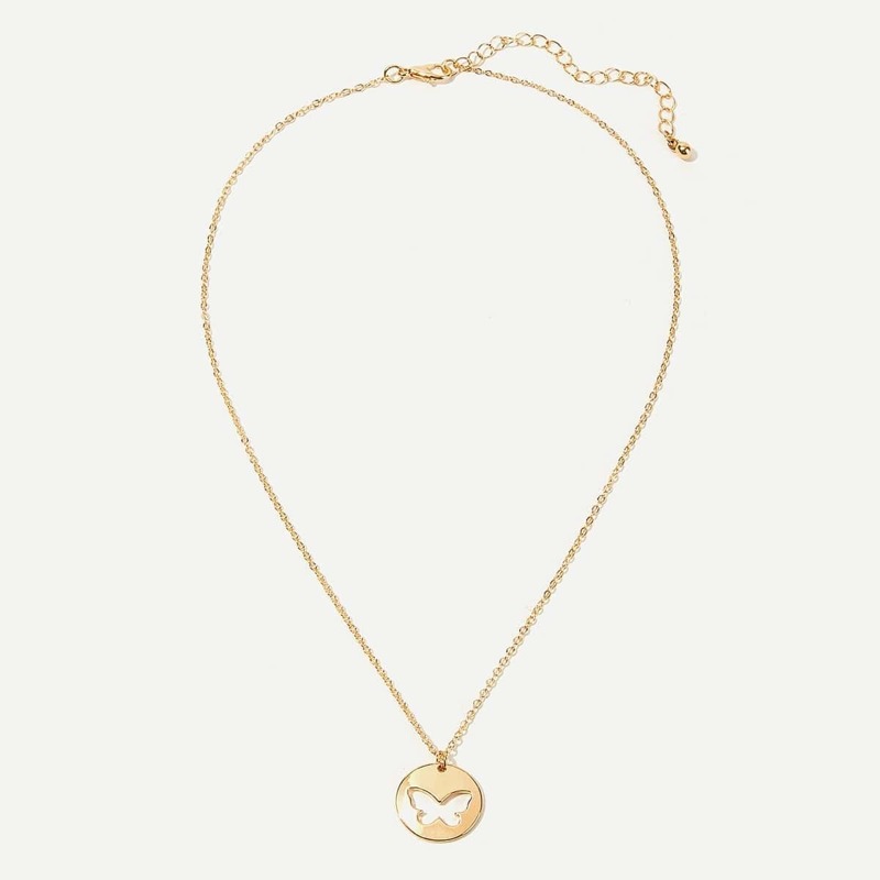 

Open Butterfly Round Pendant Necklace, Gold