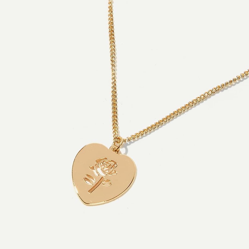 

Rose Engraved Heart Pendant Necklace, Gold