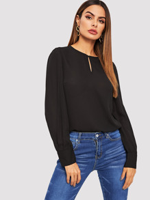 Curved Hem Button Detail Blouse