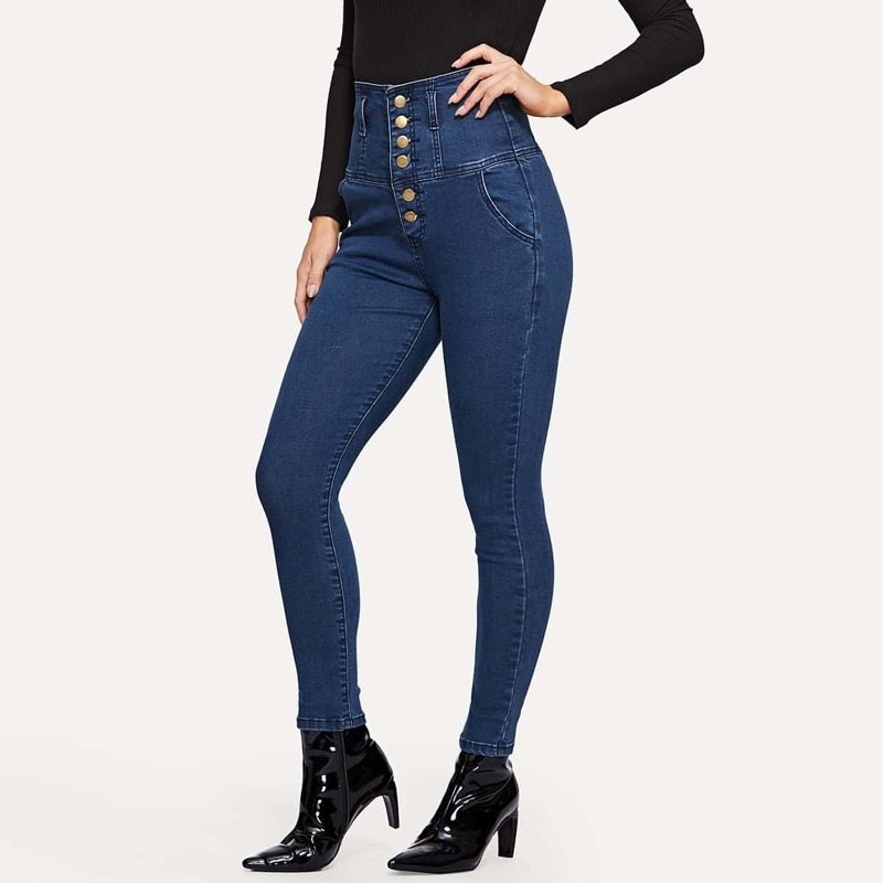 

Button Front Solid Jeggings, Navy