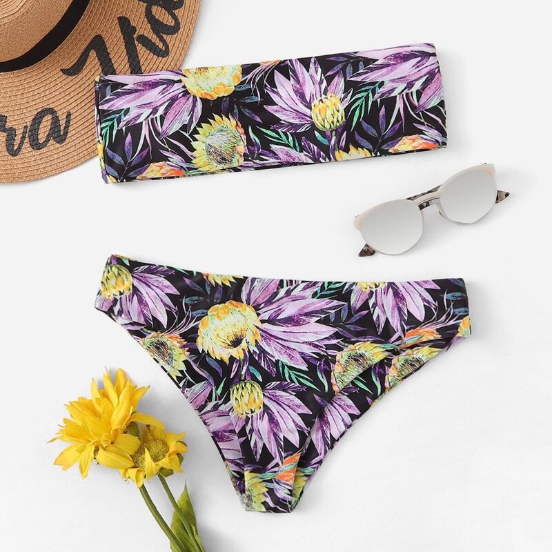 

Random Floral Bandeau Bikini Set, Multicolor
