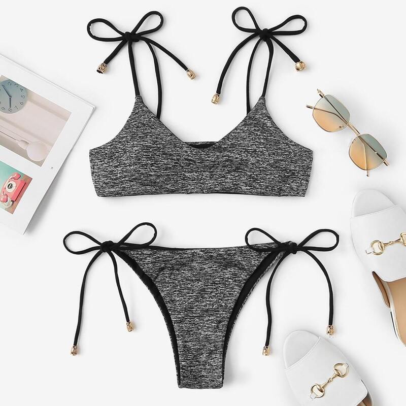

Space Dye Tie Side Bikini Set, Grey