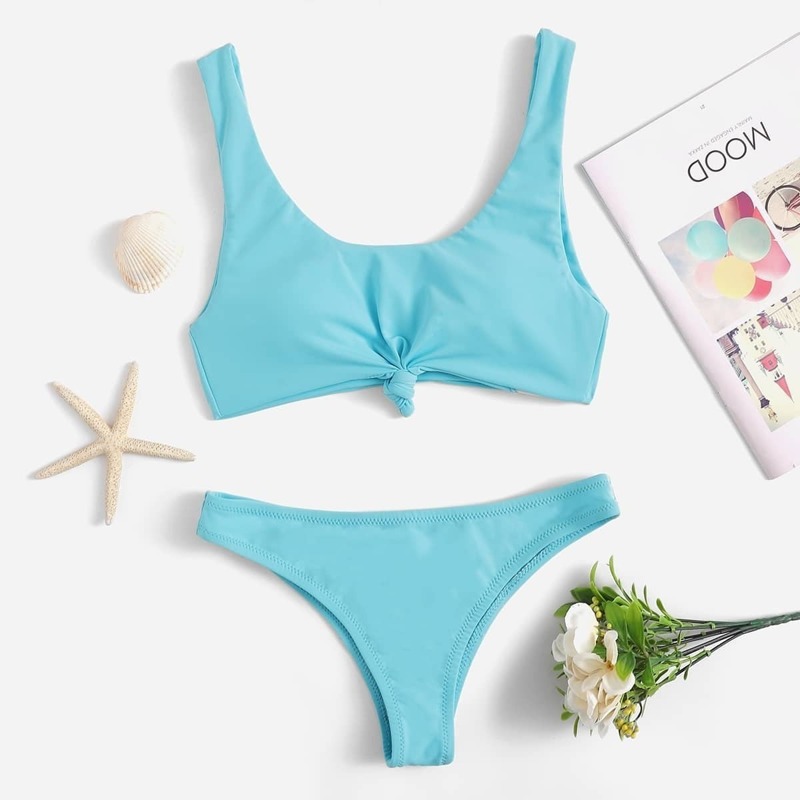 

Knot Front Scoop Neck Bikini Set, Blue