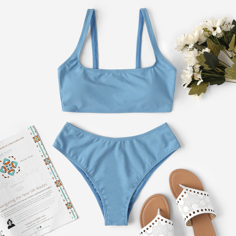 

Cami Top Cheeky Bikini Swimsuit, Dusty blue