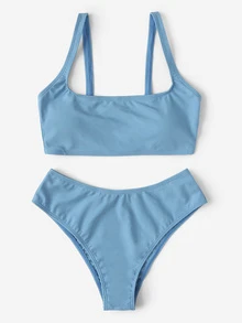 Cami Top Cheeky Bikini Set Summer Beach - Dusty Blue - View 3