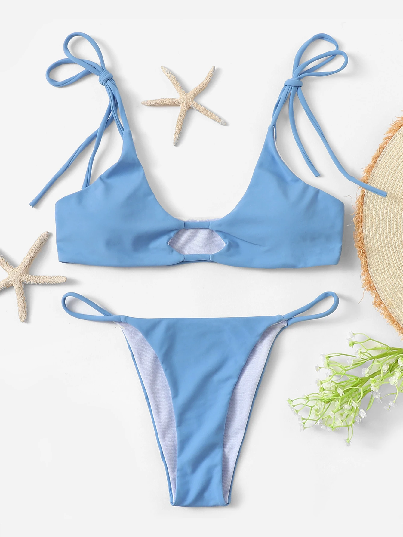 Romwe cut out self tie bikini clearance