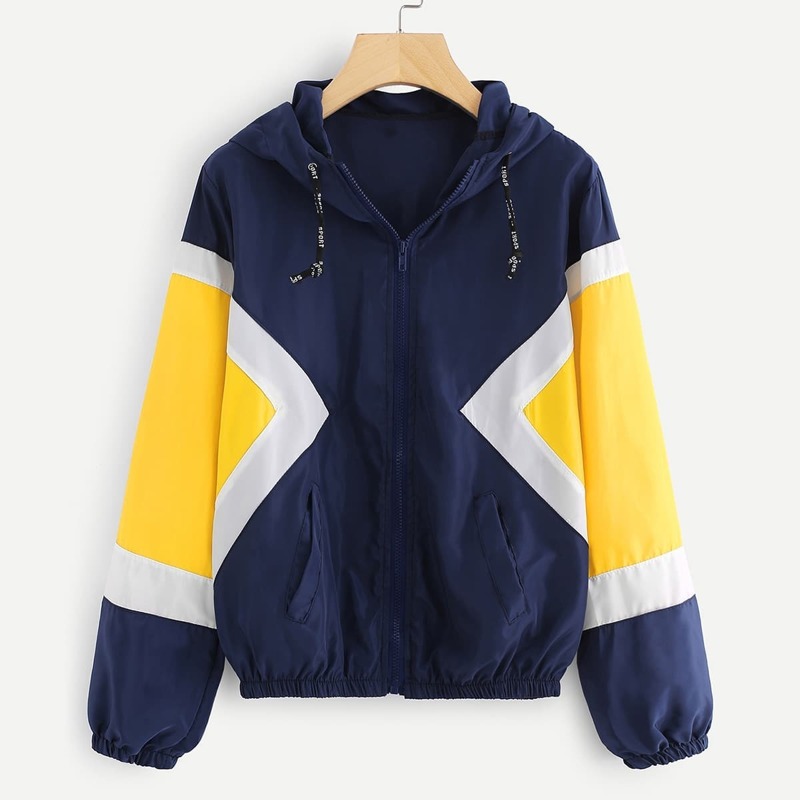 

Color Block Elastic Waist Drawstring Jacket, Multicolor