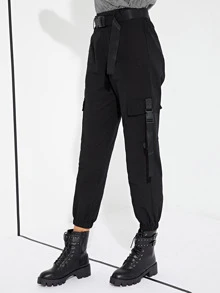 Release-Buckled Belt Cargo Joggers - Black - View 3