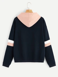 SHEIN Unity Letter Embroidered Contrast Striped Hoodie Graduation,Back To School Outfits,Graduation,Teacher Outfits For Women,Back To School Pullover Fall Outfit