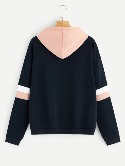 GlowEve Sudadera con capucha con rayas de contraste bordada con letras para graduación, maestro, regreso a la escuela, otoño