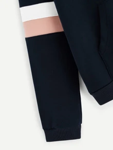 SHEIN Unity Letter Embroidered Contrast Striped Hoodie Graduation,Back To School Outfits,Graduation,Teacher Outfits For Women,Back To School Pullover Fall Outfit