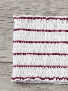 隨機條紋圖案打褶抹胸帶泳衣下裝 - 彩色 - 查看 3