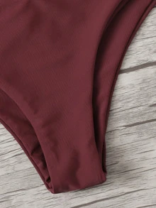 隨機條紋圖案打褶抹胸帶泳衣下裝 - 彩色 - 查看 4