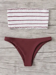 隨機條紋圖案打褶抹胸帶泳衣下裝 - 彩色 - 查看 5