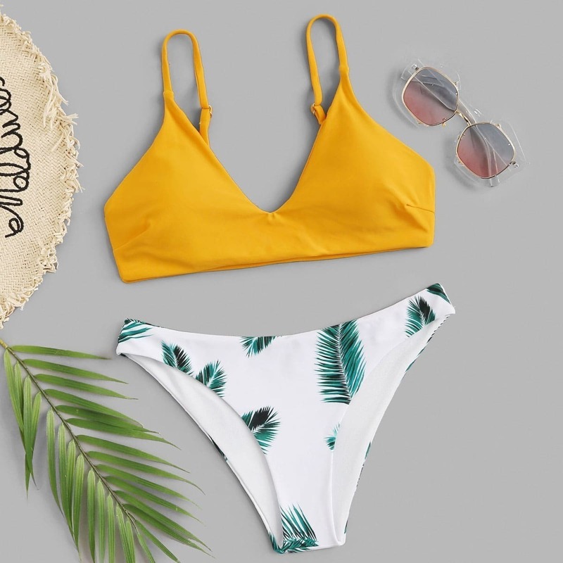 

Random Leaf Print Mix and Match Bikini Set, Multicolor