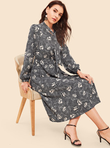 Flower Print Tied Neck Dress