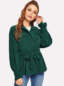 Belted Waist and Cuff Corduroy Coat