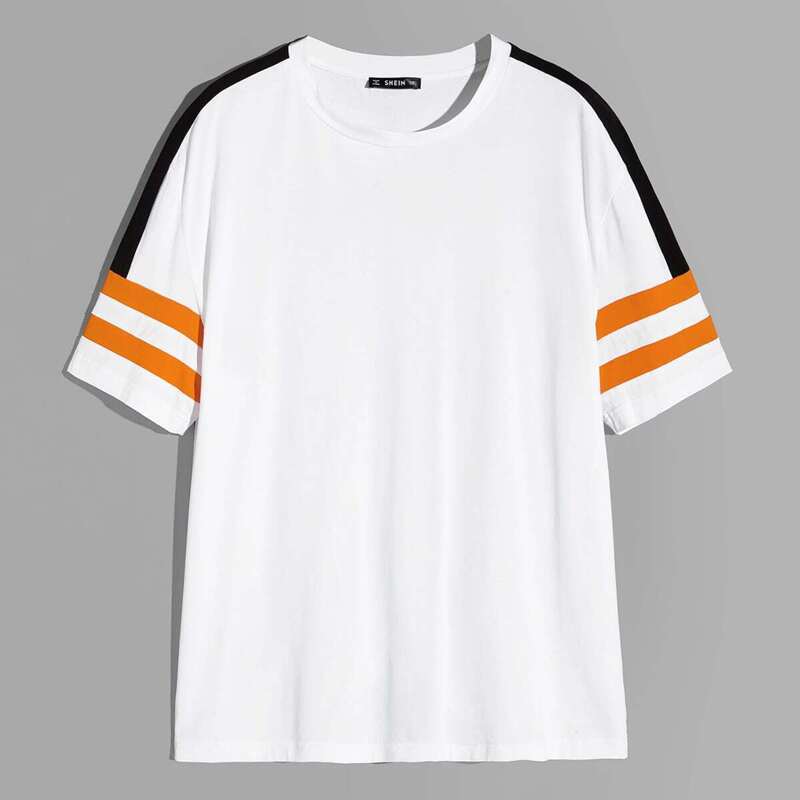 

Guys Contrast Panel Striped Tee, White