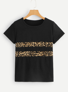 Contrast Leopard Print Tee