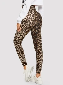 SHEIN Essnce Leggings con estampado de leopardo de cintura alta - Multicolor - Ver 2