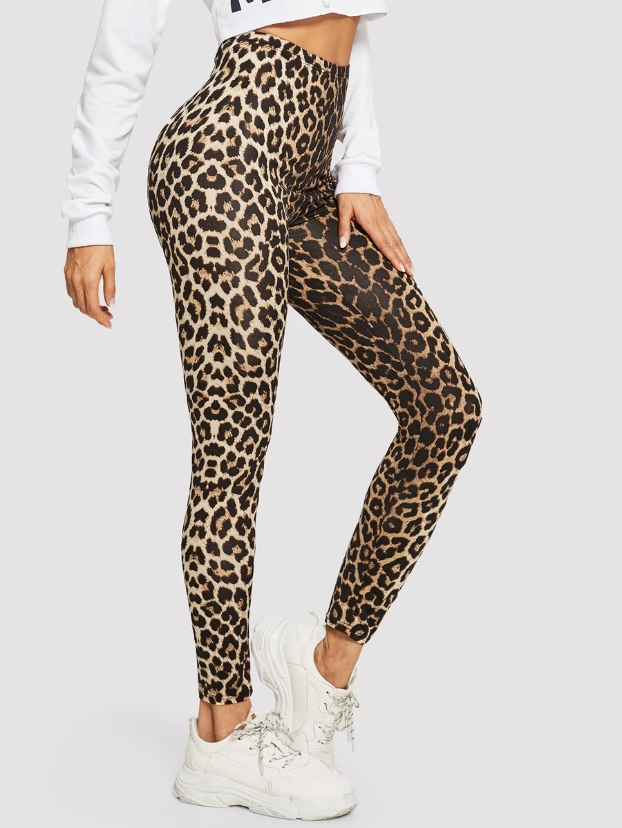 SHEIN Essnce Leggings con estampado de leopardo de cintura alta - Multicolor - Ver 1
