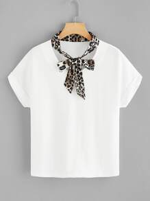 Tie Neck Leopard Print Tee